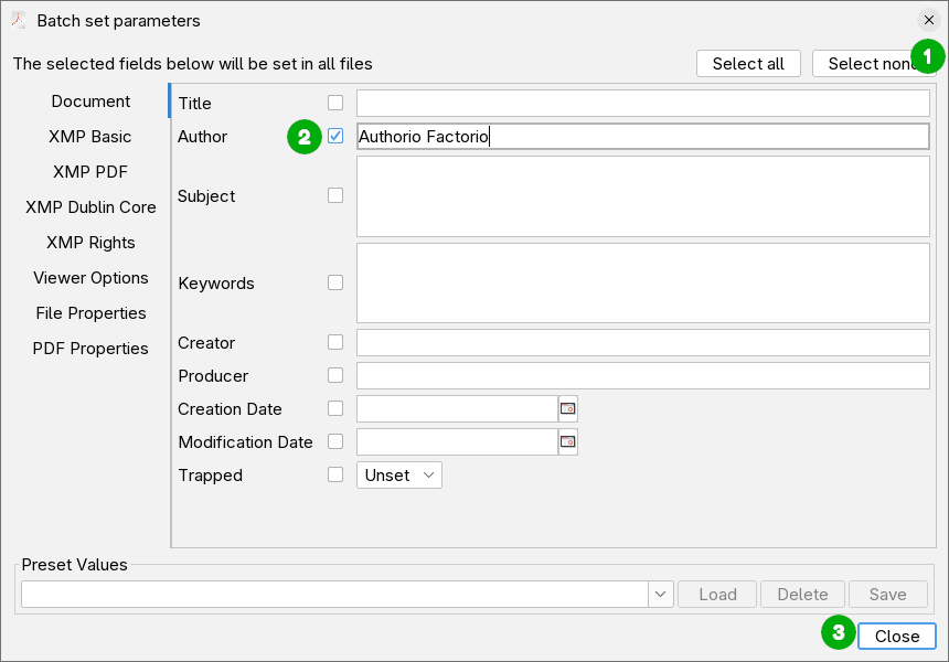 Batch Editor parameters