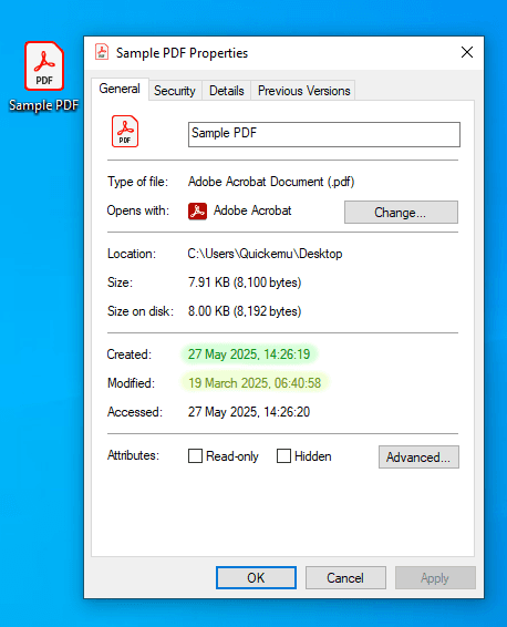 File Explorer timestamps