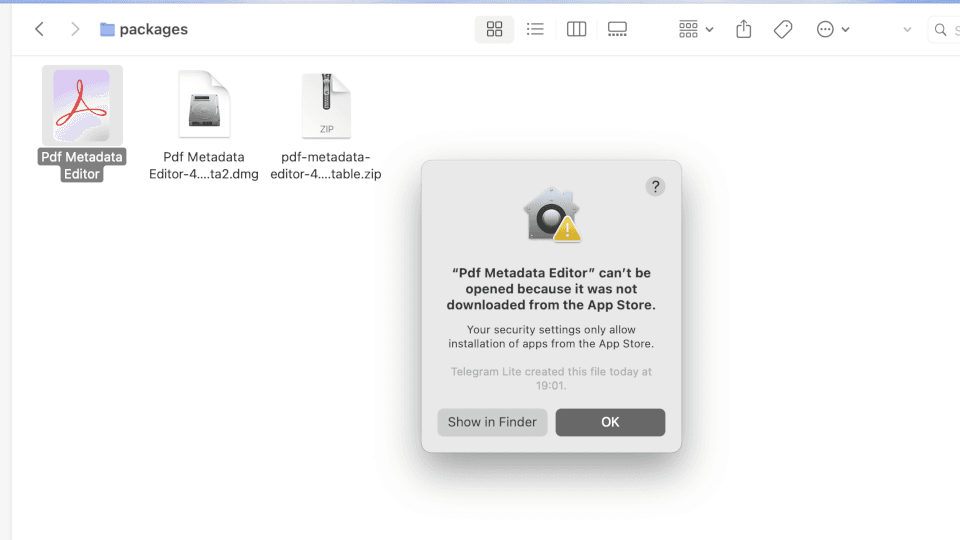 Pdf Metadata Editor Not Opened can'be be opened because it was not downloaded from the App Store