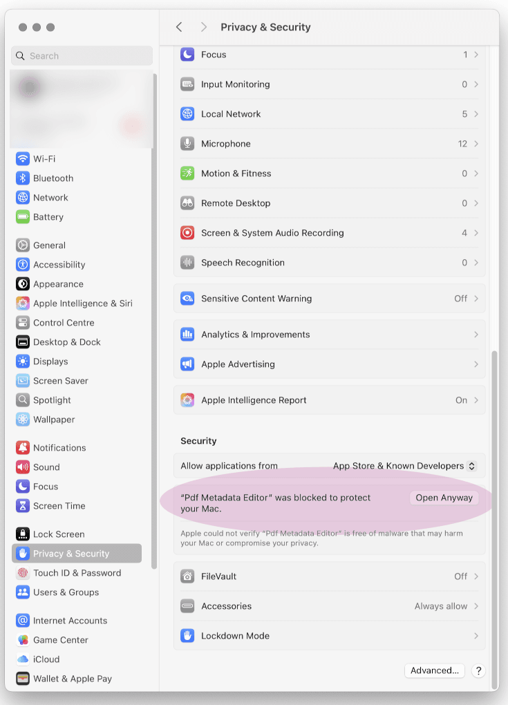 Privacy and Security Settings, Open Anyway