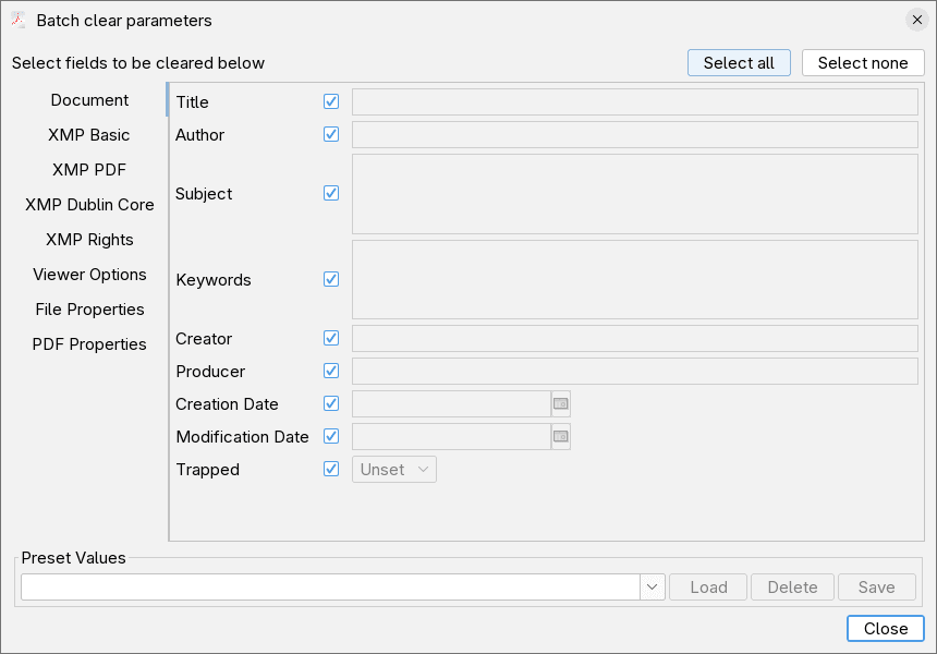 Batch clear parameters