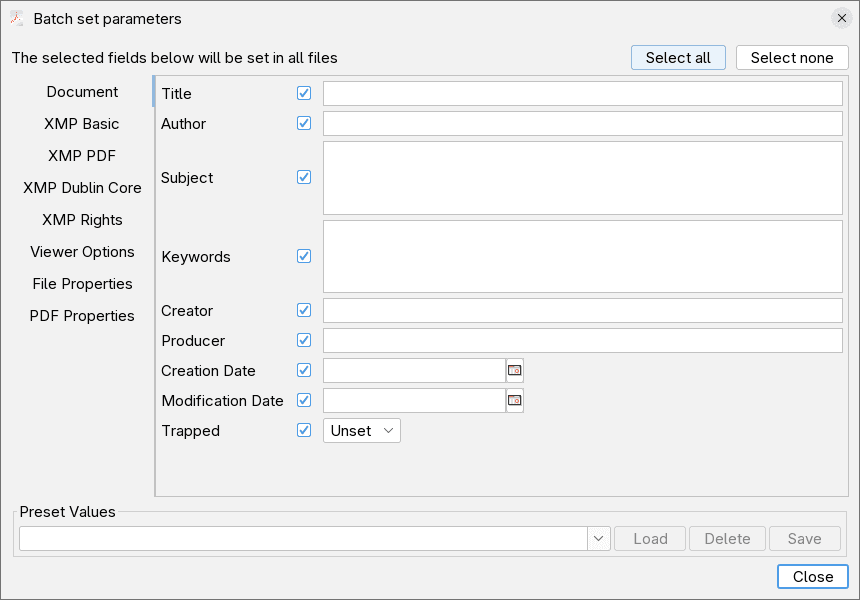 Batch set parameters