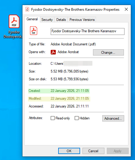 File Explorer timestamps