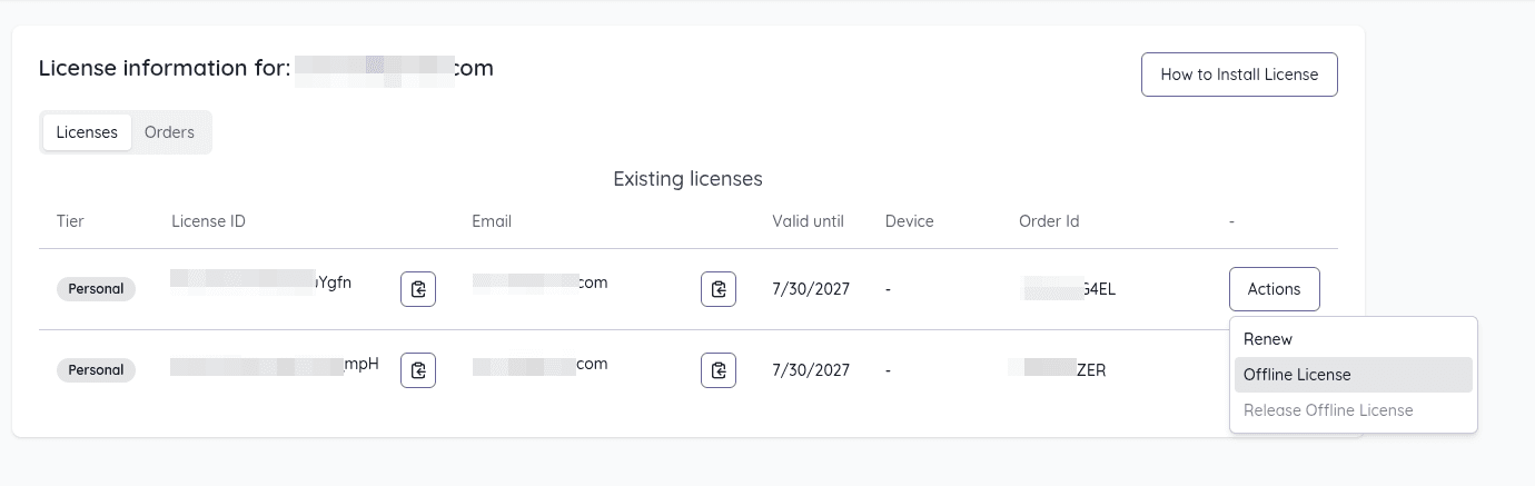 Offline License Menu